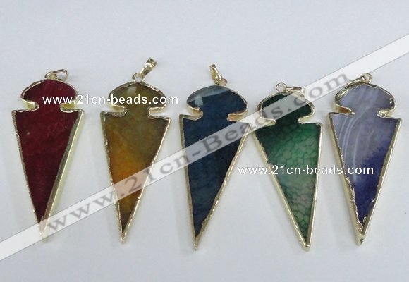 NGP1927 30*65mm arrowhead agate gemstone pendants wholesale