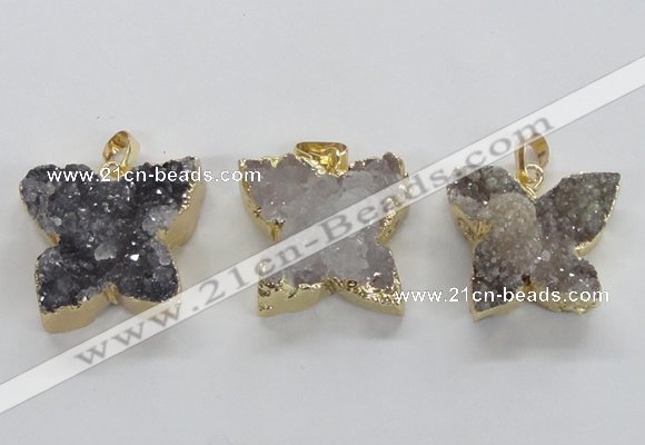 NGP1990 22*25mm - 25*30mm butterfly druzy agate pendants