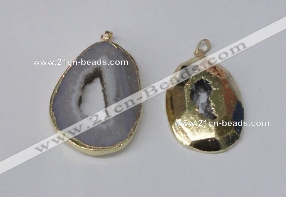 NGP1994 35*45mm - 40*50mm freeform plated druzy agate pendants