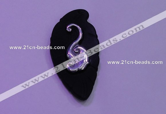 NGP2000 22*45mm carved silver plated matte black obsidian pendants