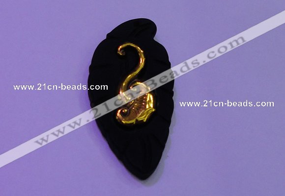 NGP2001 22*45mm carved gold plated matte black obsidian pendants