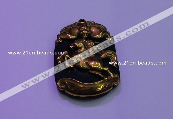 NGP2007 30*40mm carved gold plated matte black obsidian pendants