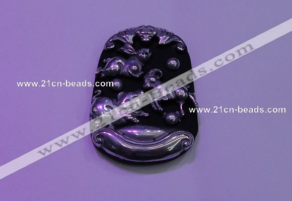 NGP2012 38*55mm carved silver plated matte black obsidian pendants