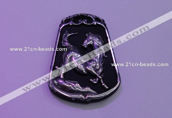 NGP2018 38*52mm carved silver plated matte black obsidian pendants