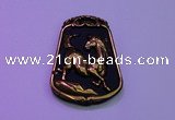 NGP2019 38*52mm carved gold plated matte black obsidian pendants