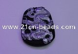 NGP2024 40*55mm carved silver plated matte black obsidian pendants