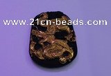 NGP2025 40*55mm carved gold plated matte black obsidian pendants