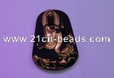 NGP2031 40*60mm carved gold plated matte black obsidian pendants