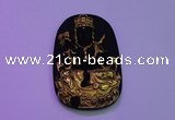 NGP2034 40*65mm carved gold plated matte black obsidian pendants