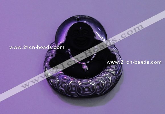 NGP2036 40*45mm carved silver plated matte black obsidian pendants