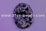 NGP2040 40*55mm carved silver plated matte black obsidian pendants