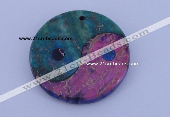 NGP205 6*40mm coin dyed imperial jasper & chrysocolla gemstone pendant