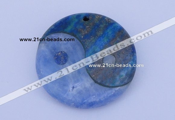 NGP207 6*40mm coin dyed blue lace agate & chrysocolla gemstone pendant