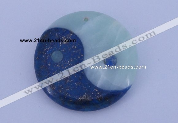 NGP209 6*40mm coin lapis lazuli & amazonite gemstone pendant