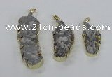 NGP2108 20*40mm - 25*65mm feather-shaped druzy agate pendants