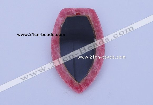 NGP211 30*50mm fashion dyed rhodochrosite & black stone pendant