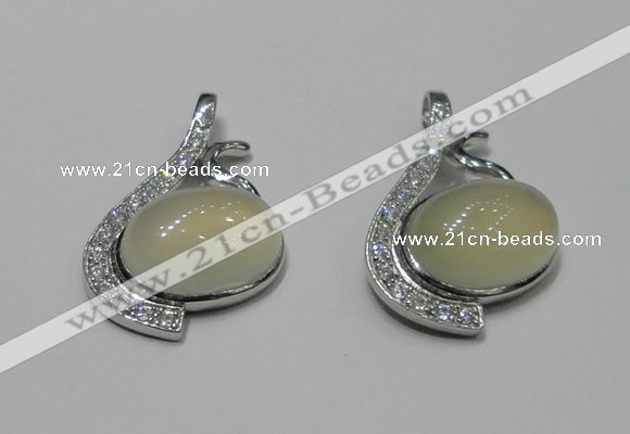 NGP2125 22*35mm agate gemstone pendants with crystal pave alloy settings