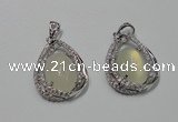 NGP2126 22*30mm agate gemstone pendants with crystal pave alloy settings