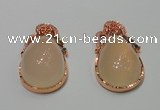 NGP2135 25*42mm agate gemstone pendants with crystal pave alloy settings