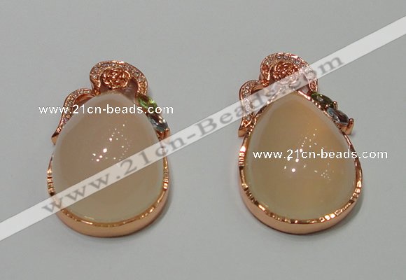 NGP2135 25*42mm agate gemstone pendants with crystal pave alloy settings