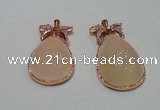 NGP2136 25*45mm agate gemstone pendants with crystal pave alloy settings