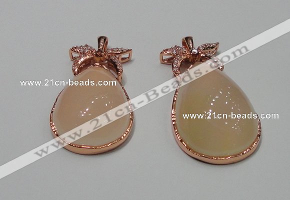 NGP2136 25*45mm agate gemstone pendants with crystal pave alloy settings