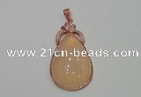 NGP2138 27*50mm agate gemstone pendants with crystal pave alloy settings