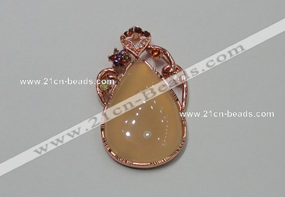 NGP2139 25*45mm agate gemstone pendants with crystal pave alloy settings
