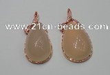 NGP2140 25*50mm agate gemstone pendants with crystal pave alloy settings