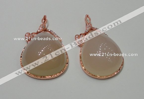 NGP2146 28*50mm agate gemstone pendants with crystal pave alloy settings