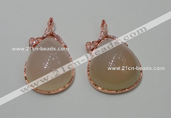 NGP2148 28*50mm agate gemstone pendants with crystal pave alloy settings