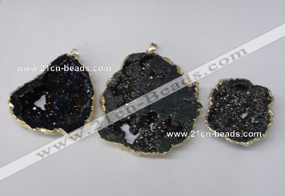 NGP2210 30*40mm - 45*55mm freeform plated druzy agate pendants