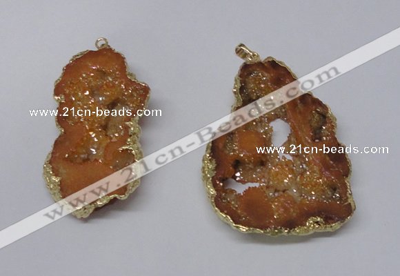 NGP2323 35*45mm - 45*55mm freeform plated druzy agate pendants