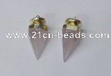 NGP2405 18*35mm - 20*40mm cone rose quartz pendants wholesale