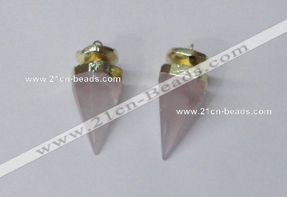 NGP2405 18*35mm - 20*40mm cone rose quartz pendants wholesale