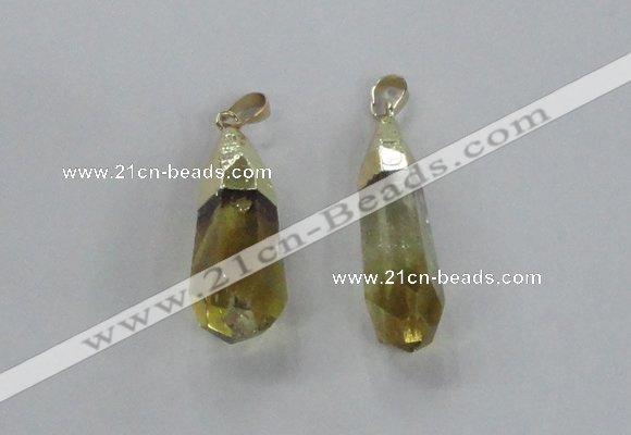 NGP2487 12*30mm - 10*40mm faceted nuggets lemon quartz pendants