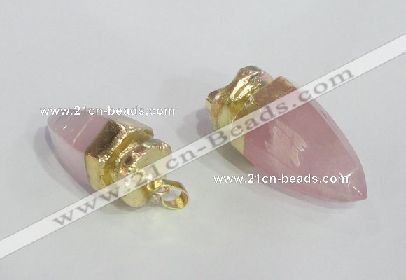 NGP2490 15*30mm - 18*40mm cone rose quartz pendants wholesale