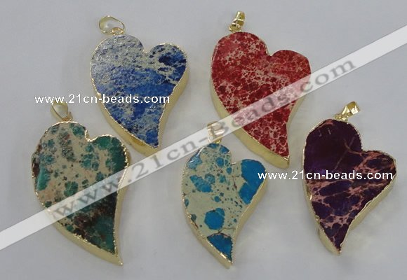 NGP2602 25*35mm - 35*45mm heart sea sediment jasper pendants