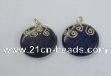 NGP2622 40mm flat round lapis lazuli gemstone pendants wholesale