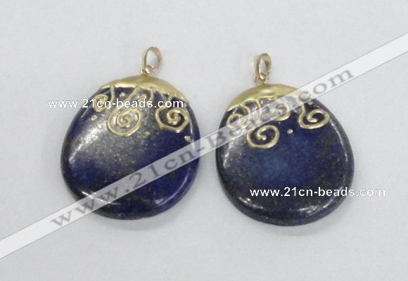 NGP2623 40*50mm oval lapis lazuli gemstone pendants wholesale