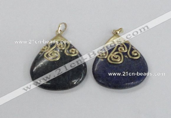 NGP2624 40*45mm flat teardrop lapis lazuli gemstone pendants wholesale