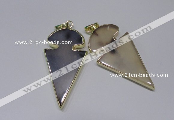 NGP2645 25*48mm - 28*54mm arrowhead agate pendants wholesale