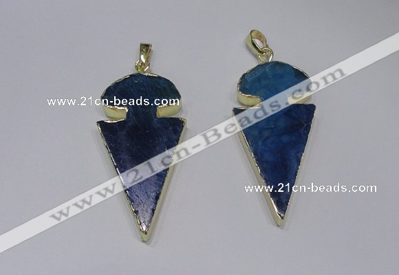 NGP2649 25*48mm - 28*54mm arrowhead agate pendants wholesale