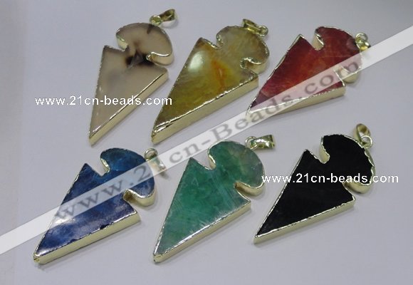 NGP2652 25*48mm - 28*54mm arrowhead agate pendants wholesale