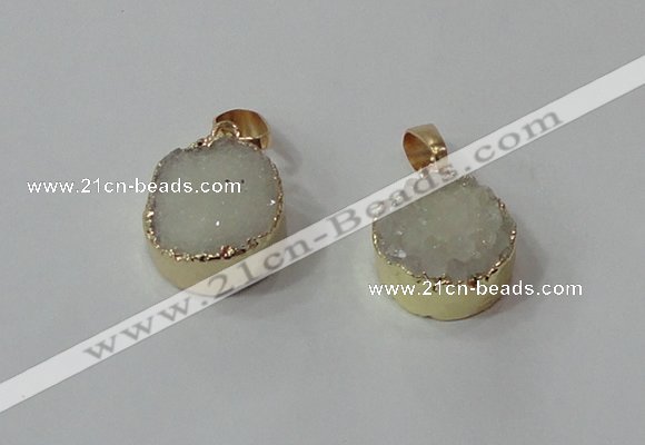 NGP2665 14mm - 15mm coin druzy quartz gemstone pendants