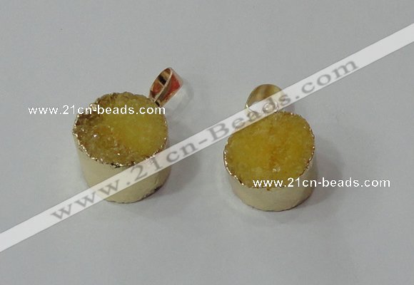 NGP2666 14mm - 15mm coin druzy quartz gemstone pendants