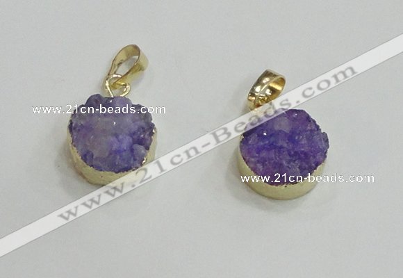 NGP2667 14mm - 15mm coin druzy quartz gemstone pendants