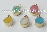 NGP2671 14mm - 15mm coin druzy quartz gemstone pendants