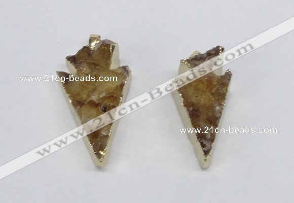 NGP2683 18*35mm - 25*45mm arrowhead druzy citrine pendants