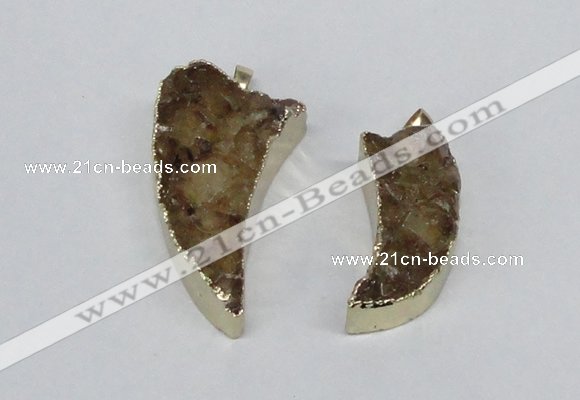 NGP2685 15*30mm - 25*45mm horn druzy citrine pendants